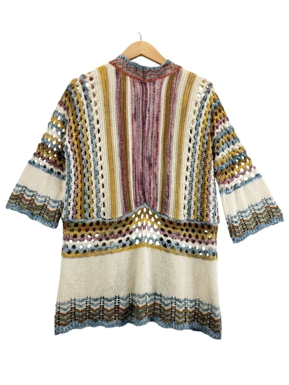 Kimono Cardigan Sweater Open Front M Multiples Multicolored Stipes Boho Cottage - Picture 3 of 12